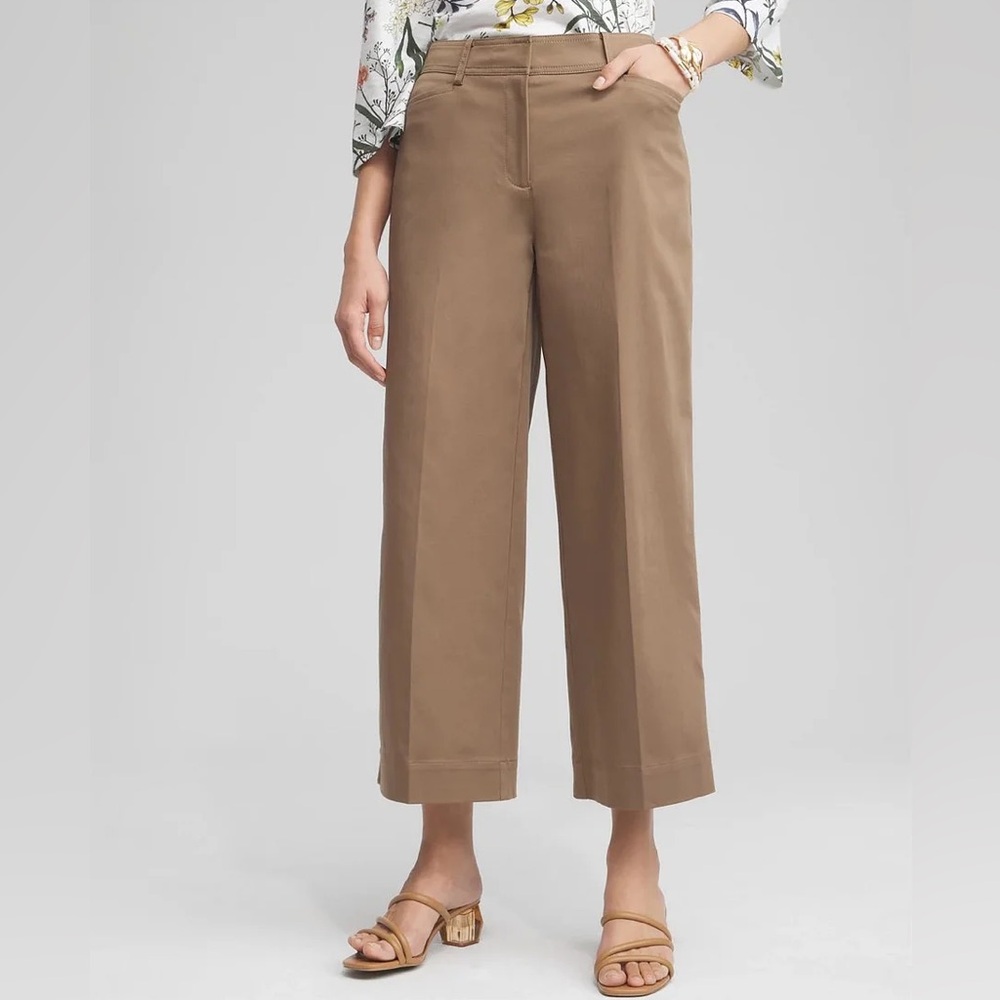 Chicos Cotton Sateen Cropped Wide Leg Pants Teakwood Brown Size 1.5 US Size 10